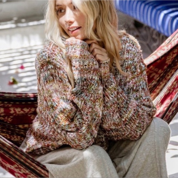 1 LEFT! Women's Multi Colored Knit Fall Vneck Fall Trendy Sweater - Picture 2 of 6